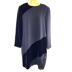 Rickie Freeman for T.J. Nites Black Cocktail Dress Diagonal Velvet Lace Size 10